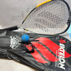 Ektelon Avenger Racquetball Racket Ball Eye Guard in Play With Fire Bag in EUC